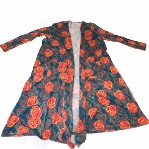 Lularoe pink teal floral long cardigan XL